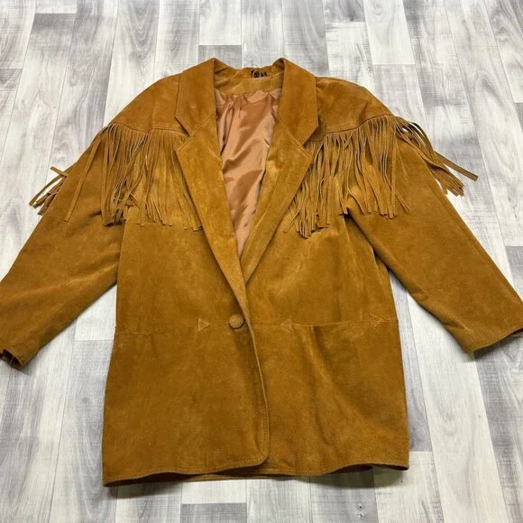 ✅Mens L VTG Speigel Catalog 70's Fringe Suede Jacket Western Blazer Cowboy Ranch - Picture 1 of 12